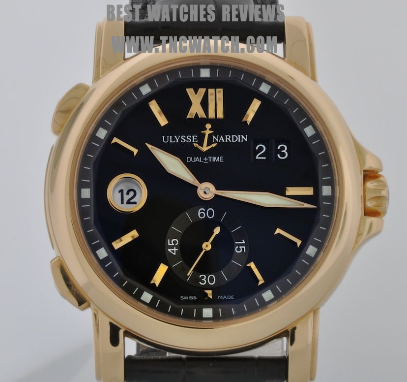 Gold mens ulysse nardin dual time 42mm automatic watch replica